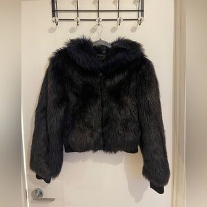 Black Cropped Faux Fur Jacket